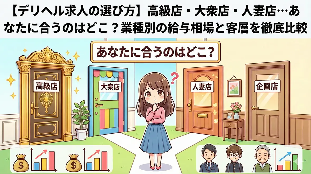 【デリヘル求人の選び方】高級店・大衆店・人妻店…あなたに合うのはどこ？